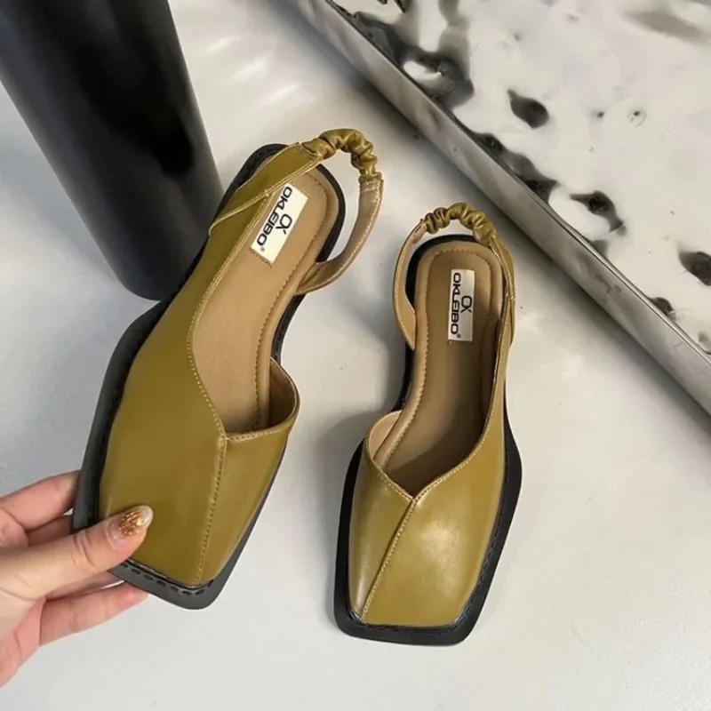 Women's New Summer Style PU Leather Solid Color Comfortable Women's Sandals Casual Slingback Office Elastic Band Women's Loafers