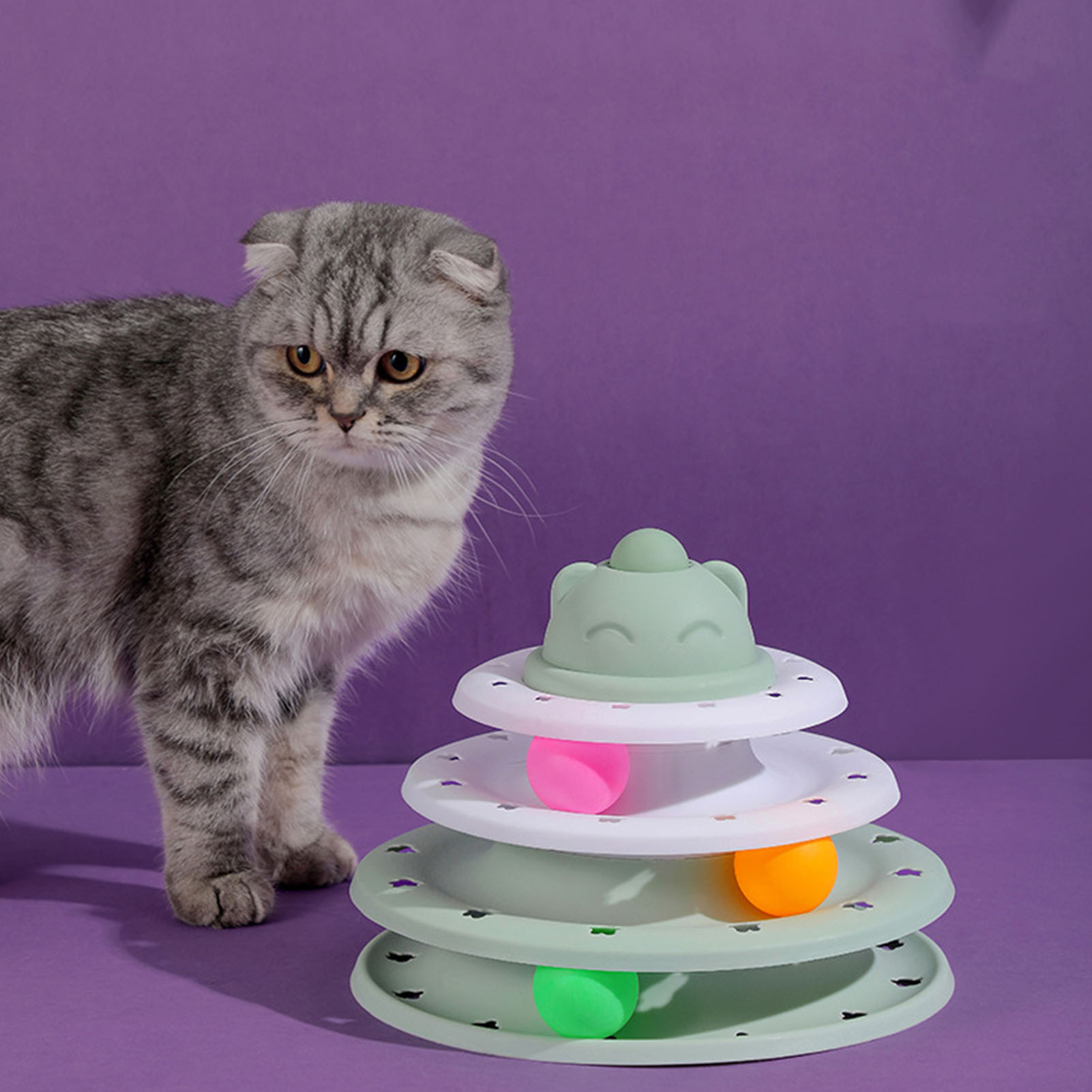 Turntable Ball Toy for Cats, 3 Tier, Interactive, Mental, Physical Exercise, Cat Ball Track Toy, Kitten Supplies