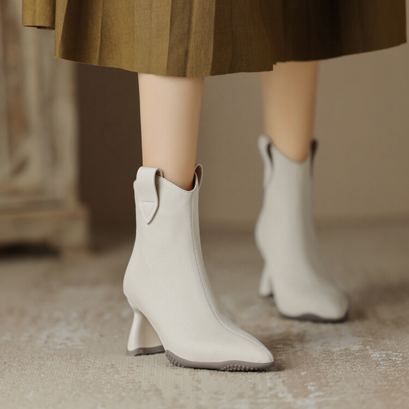 Autumn NEW Pointed Toe Kitten Heel Split Leather Shoes for Ankle Women Zipper Modern Boots 0ad9