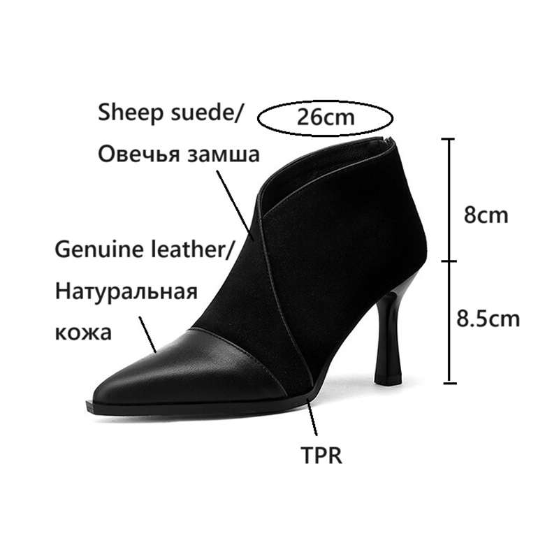 Autumn NEW Sheep Suede for Women Pointed Toe Thin Heel Ankle Genuine Leather Shoes Modern Boots 99bf