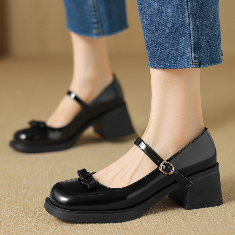 Medium Block Heels Mary Janes For Women Pump New Bow-tied Black Women's Heeled Party Office Wedding Shoes Lady 2024 Spring New 323b 's