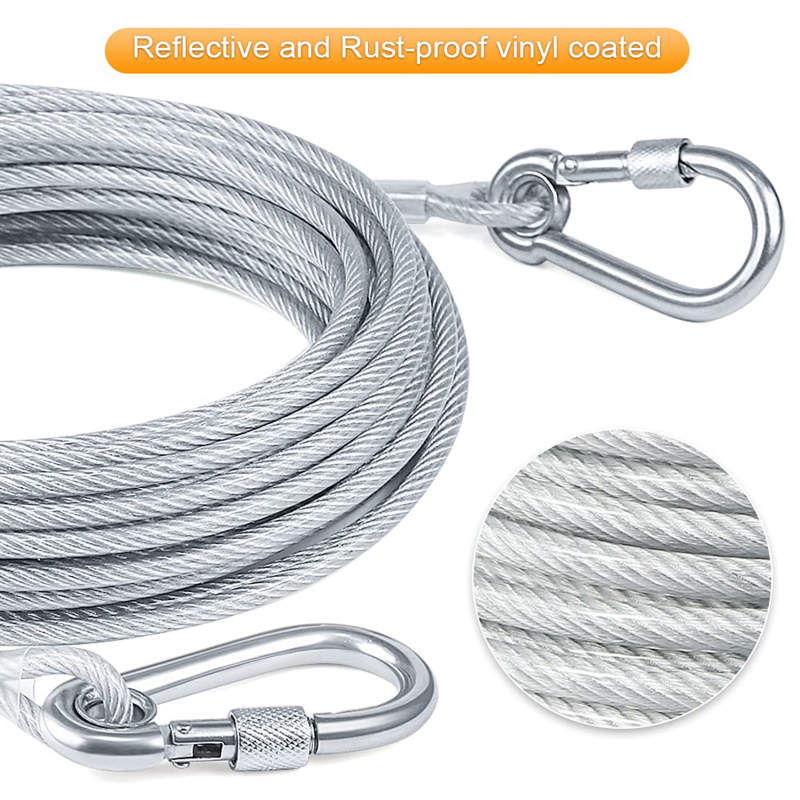 Double-headed Dog Tie Out Cable Leash ,raction rope with metal buckle steel wire anti-rust training collar,Outdoor Dogs Strap
