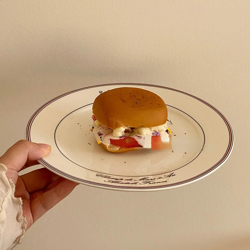 Korean Alphabet Western Food Ceramic Plate Ceramic Breakfast Oval Plate Dessert Plate Nordic Minimalist Tableware 240910