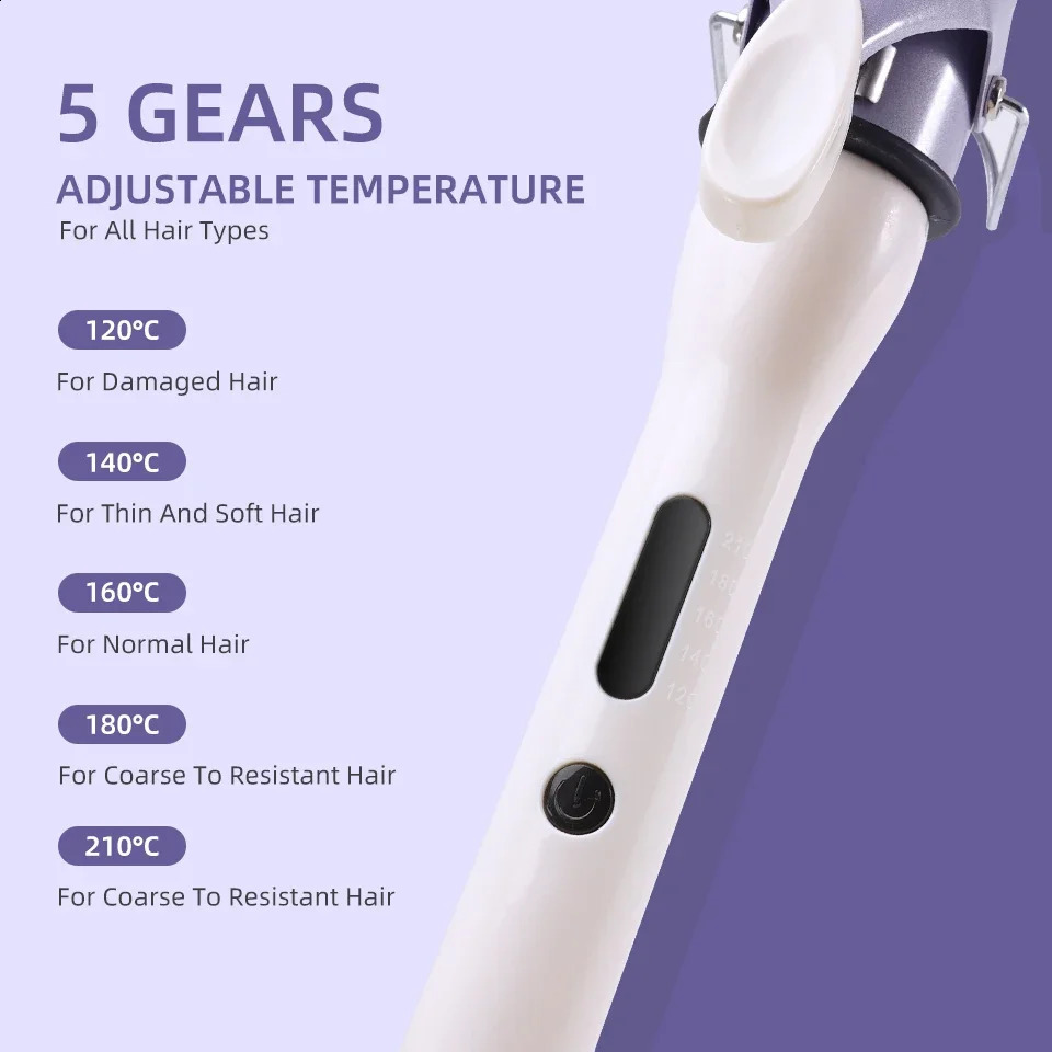 40mm Hair Curler Water Wave Curl Machine Ceramic Fast Heating Curling Iron LCD Display Rotating Roller Rotary Styling Tool 240905