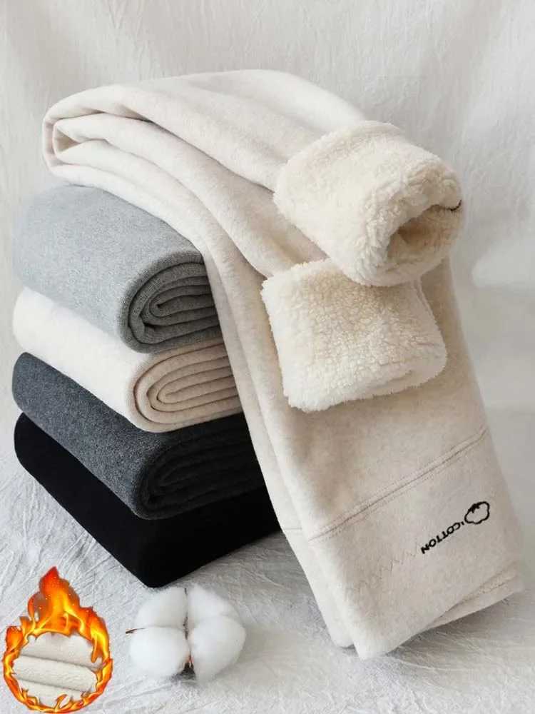 Oatmeal Winter Warm Leggings Women Cotton Thermal Velvet High Waisted Leggins for Women Lamb Wool Thickening Warm Black PantsX240914