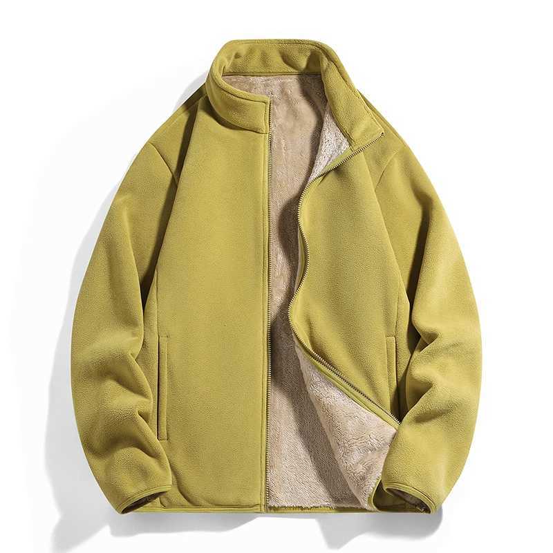 Winter mens collar solid zipper pocket simple casual with velvet thick loose long sleeved jacket top W240914