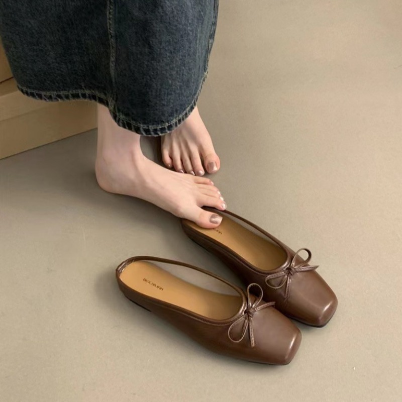 Half Women Baotou Slippers Flat Bottom Spring Summer New Outer Wear Lazy Single Shoes New Casual Solid Butterfly Mules Slides 3