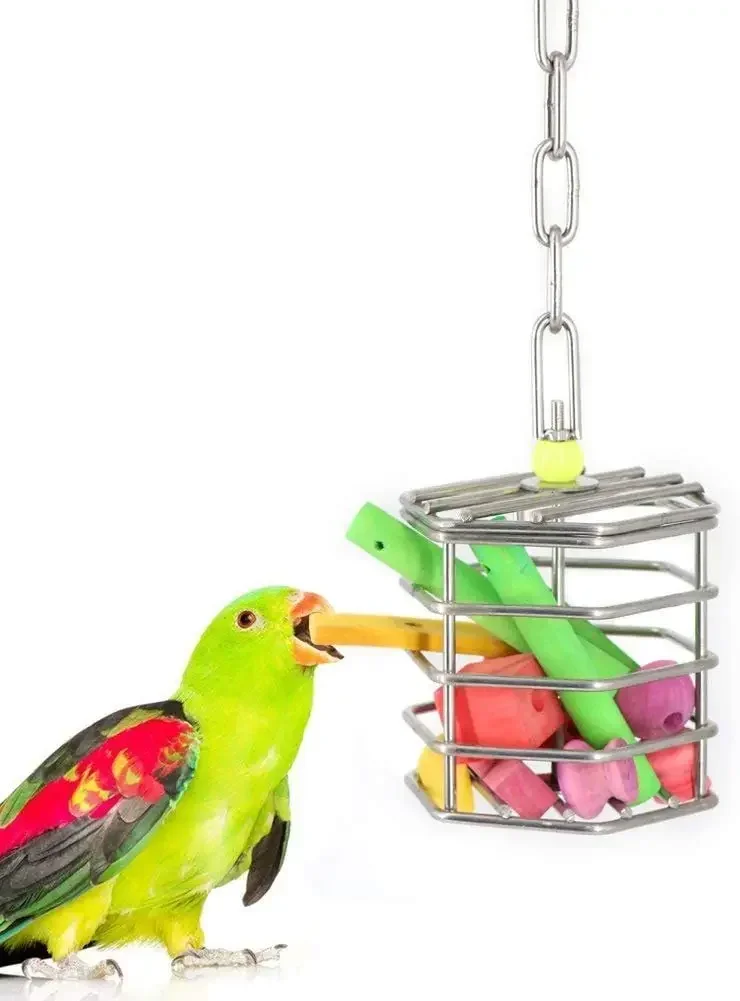 Stainless Steel Forager Puzzle Foraging Cage Fruit Blue Bird Toy Parrot Bite Toy Bird Accessories Parrot Toys Bird Toys
