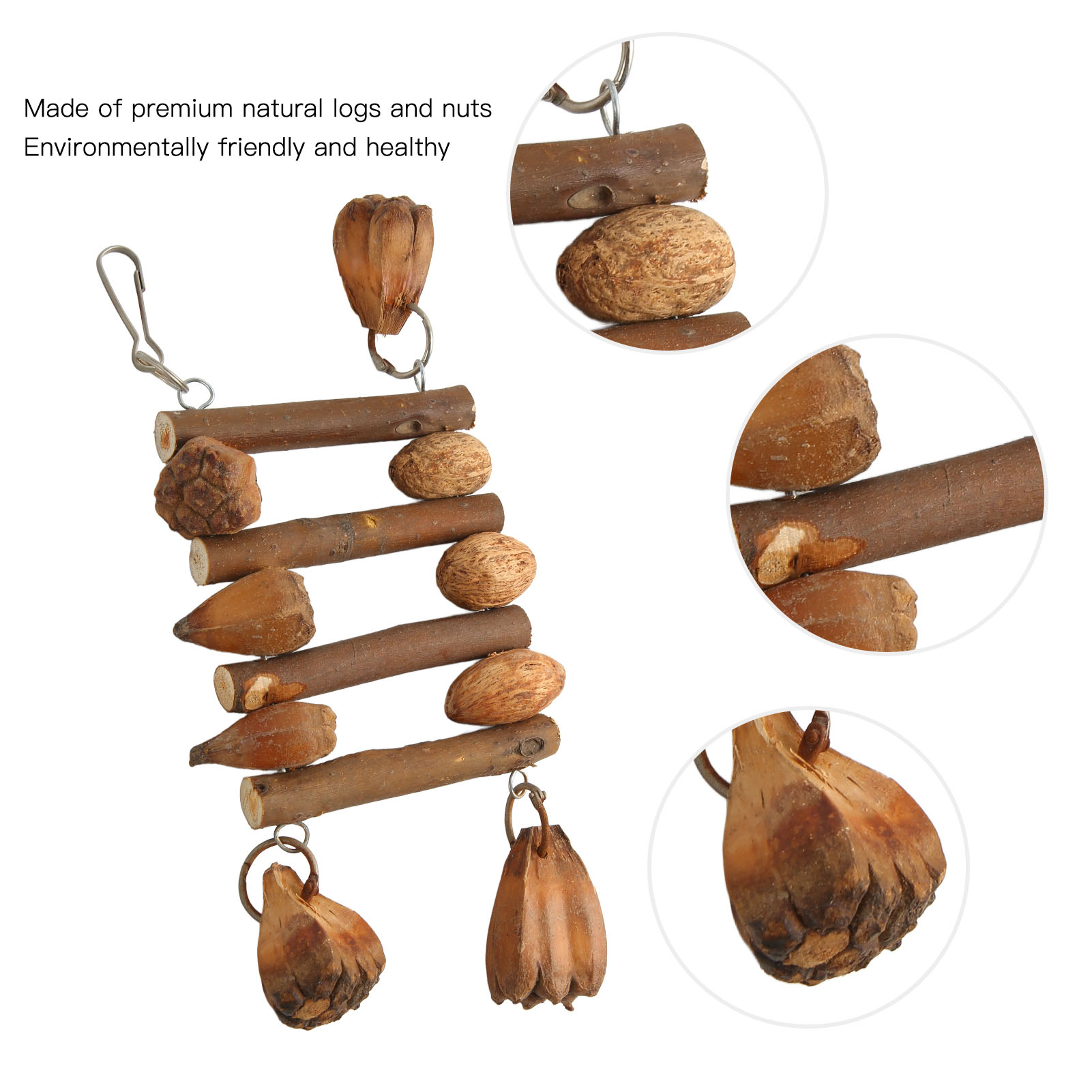 Bird Chew Toys Natural Logs Nuts Hand Crafted Parrot Cage Bite Toy For Macaw Lovebirds Parakeet Cockatiel