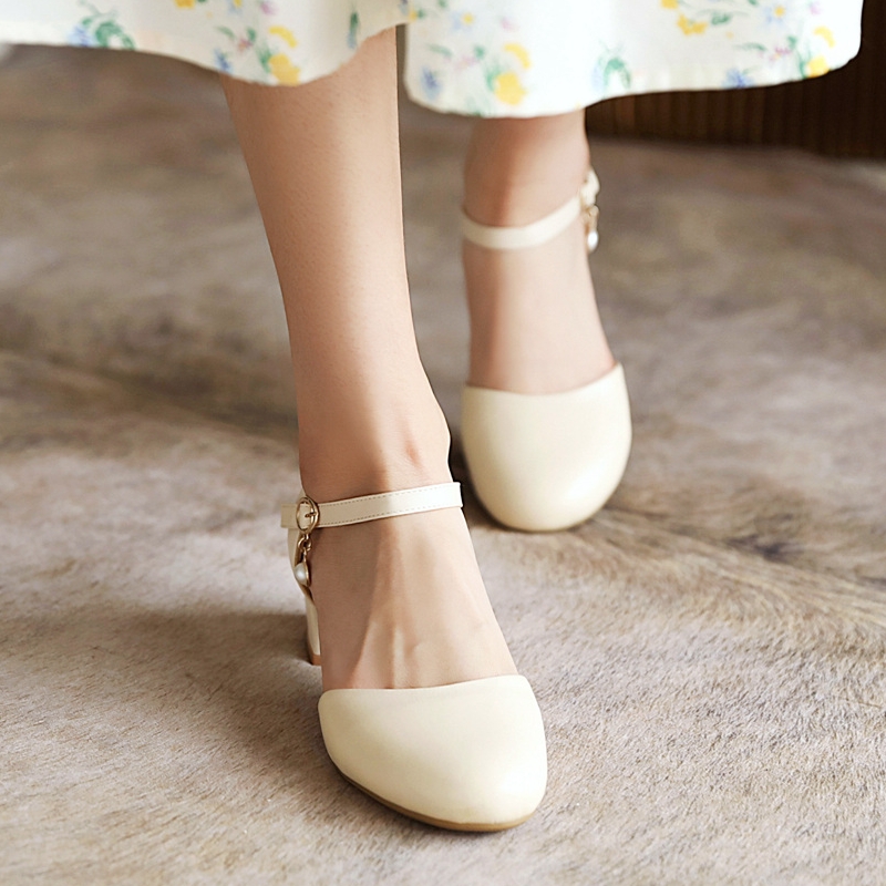 Low Straps Heels Women's Mary Janes Shoes Summer Comfortable Elegant Short Heeled Party Wedding Office Shoe Girls Large Size 7354 0b46