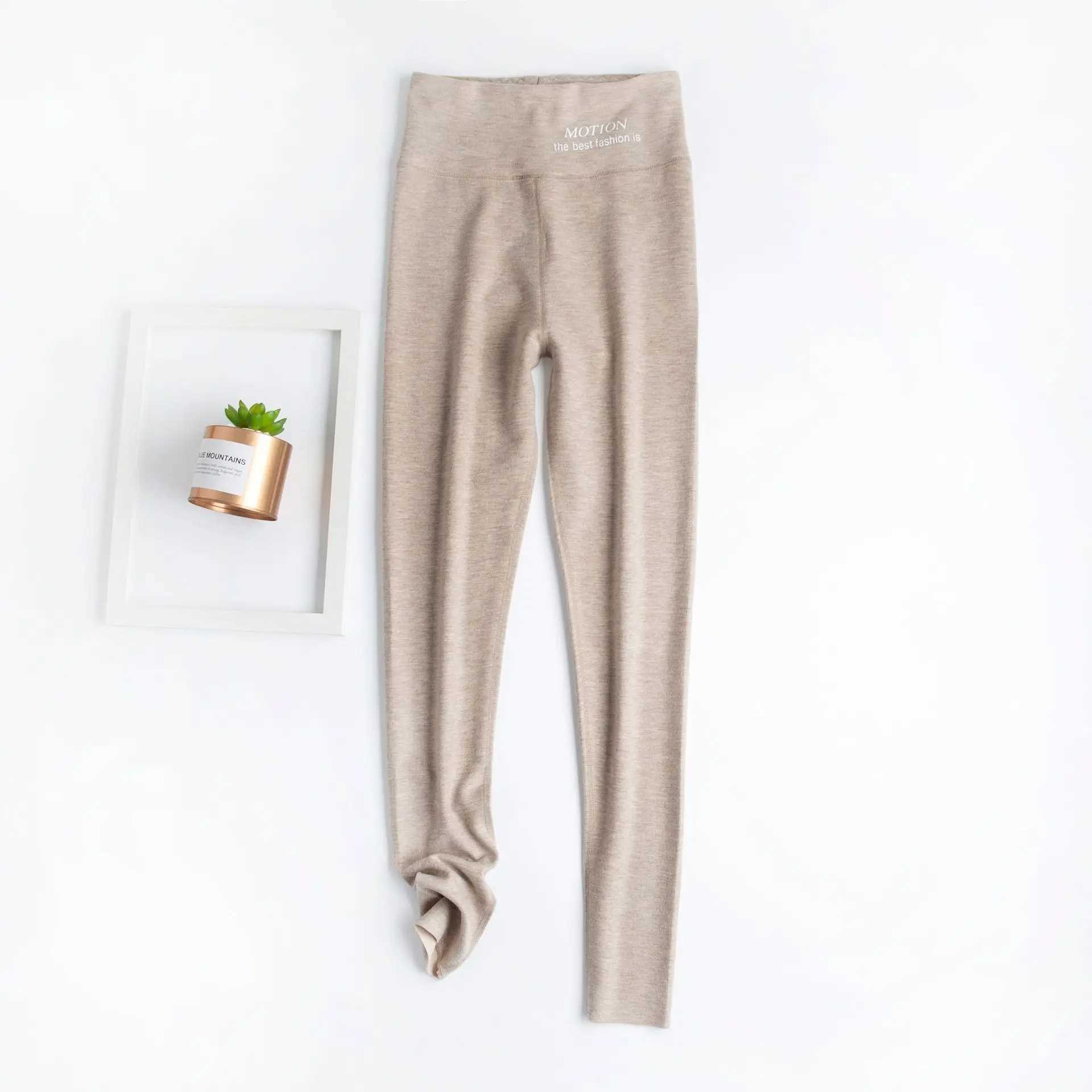beige leggings for women Warm Tights Cotton Thick Ribbed Beige Leggings with Fleece Thermal Strech Leggings for WomenX240914