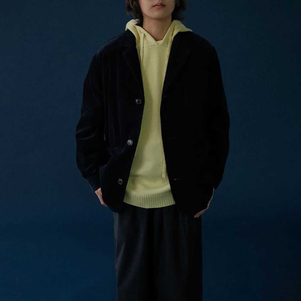 Mens Jacket Corduroy Blazer Japanese Retro Set Jacket Pocket Relaxing Fit Cardigan Button Daily Fashionable Casual Coat W240914