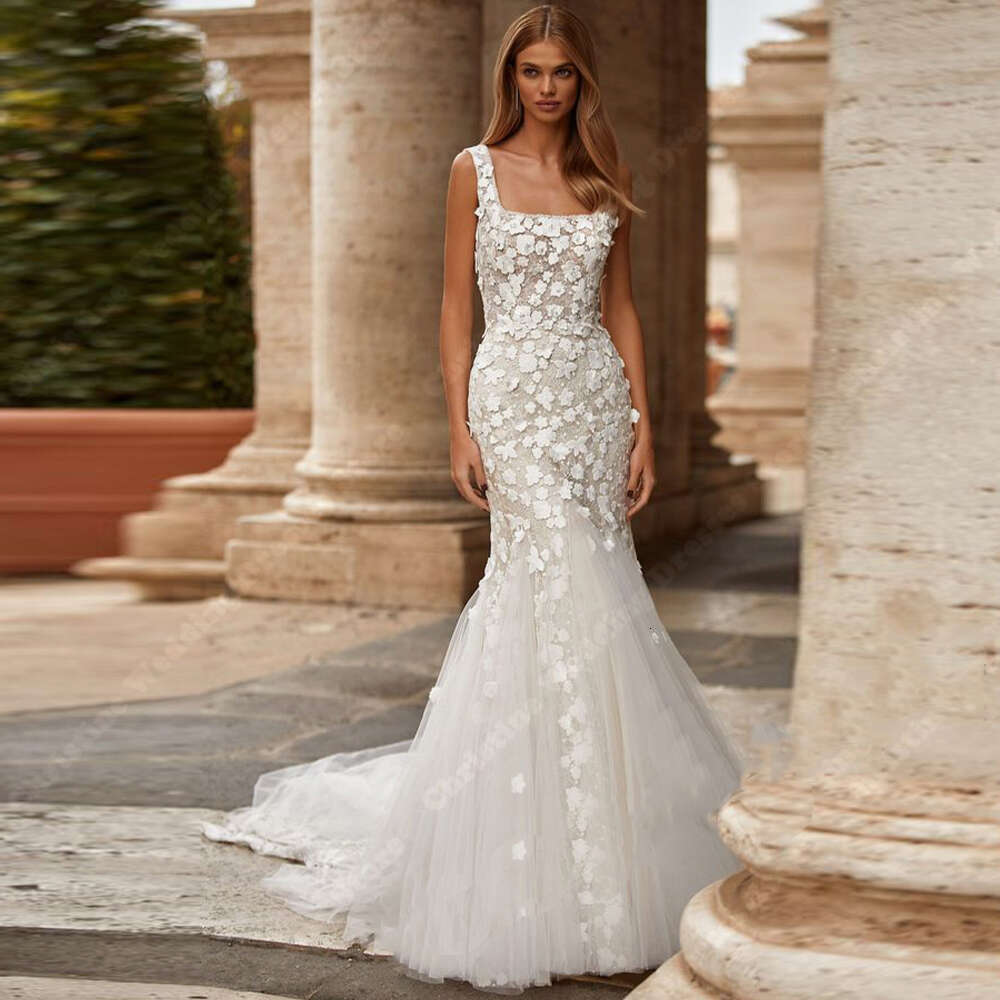 Elegant Sexy Sleeveless Wedding For Women Square Neck Mermaid Bridal Gowns Mopping Length Boho Ball Dresses De Noivas