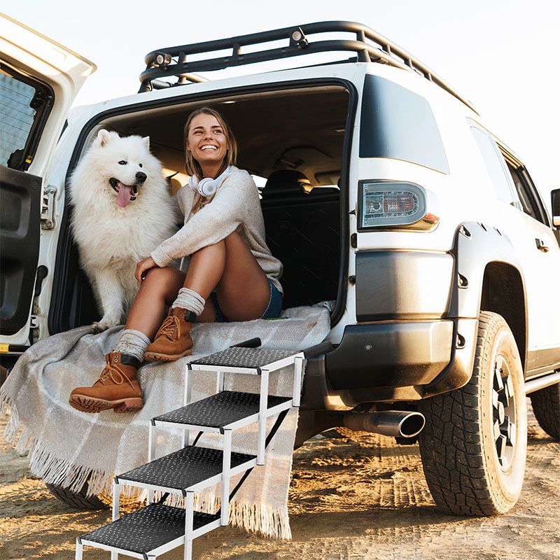 Dog Stairs Alloy Folding Portable Car Dog Steps with Non-slip Bottom Suitable for Indoor and Outdoor Pet Furniture Products