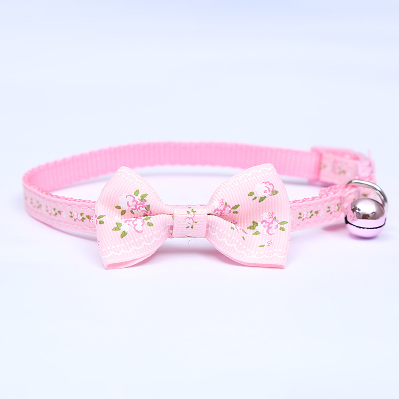 Cat Pet Collars Adjustable Pet Webbing Printed Cat Collar with Colorful Bells and Bows for Cats and Puppies Outdoor Pet Supplies