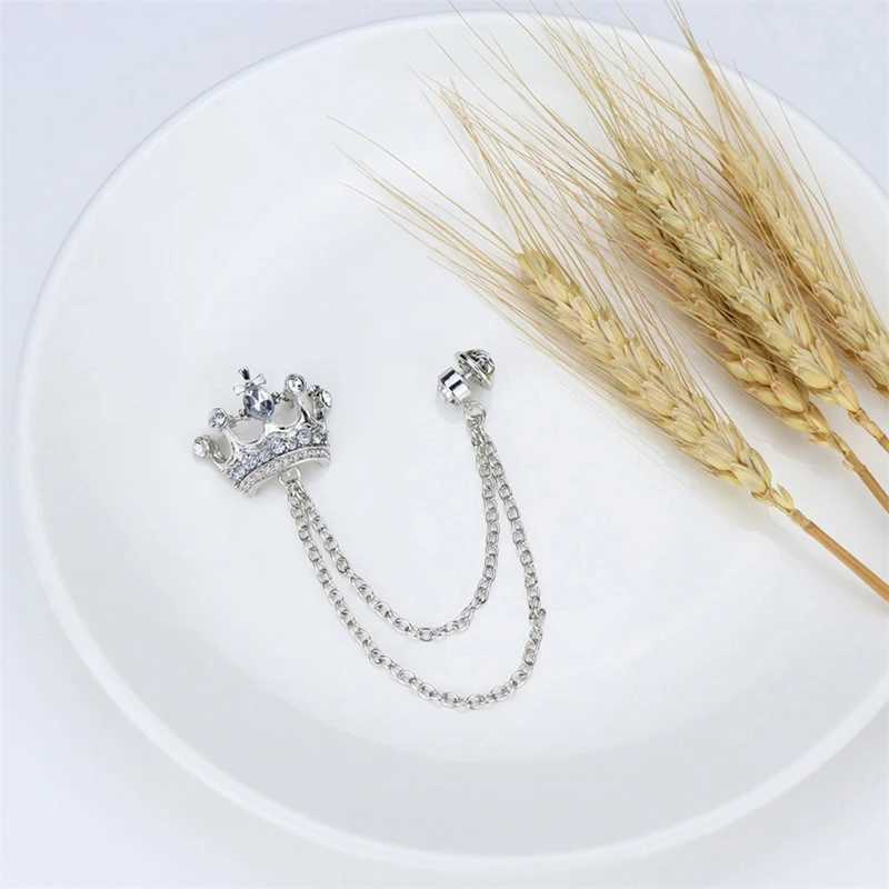 Crown Brooch Korean British Style Chain Crown Brooch Suit Tassel Chain Lapel Pin Badge Retro Men Accessories Wedding BanquetX240914