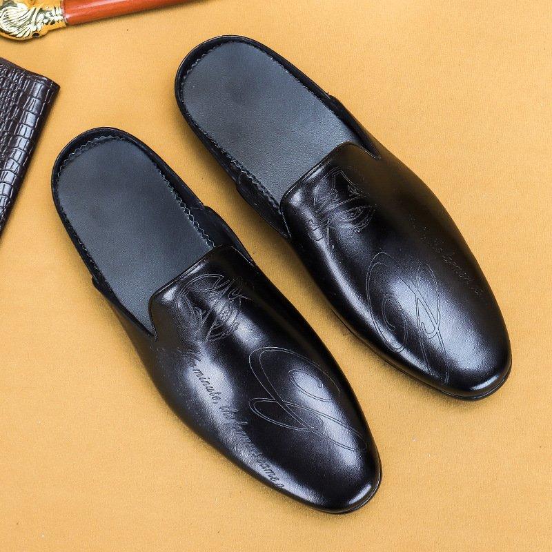 Italian Luxury Men's Slippers Genuine Leather Loafers Men Moccasins Casual Non-slip Man Shoes Summer Fashion Half Shoes For Men
