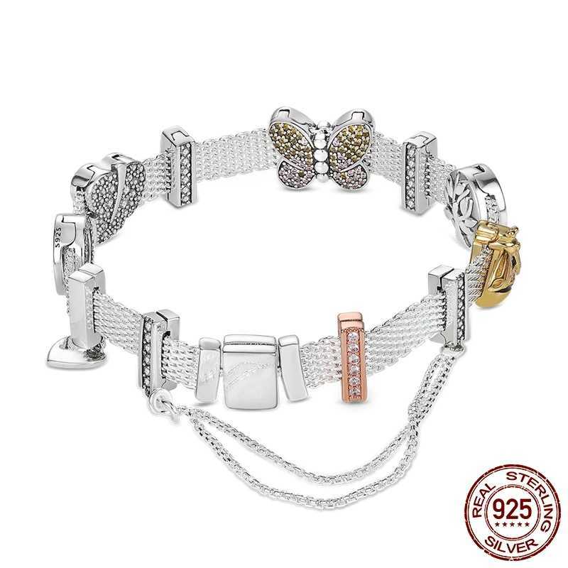 Charm Bracelets Reflexions Womens Bracelet SterlSilver 925 Mesh Clip Reflection Bracelet Breloque Charms Silver 925 Original Jewelry J240914