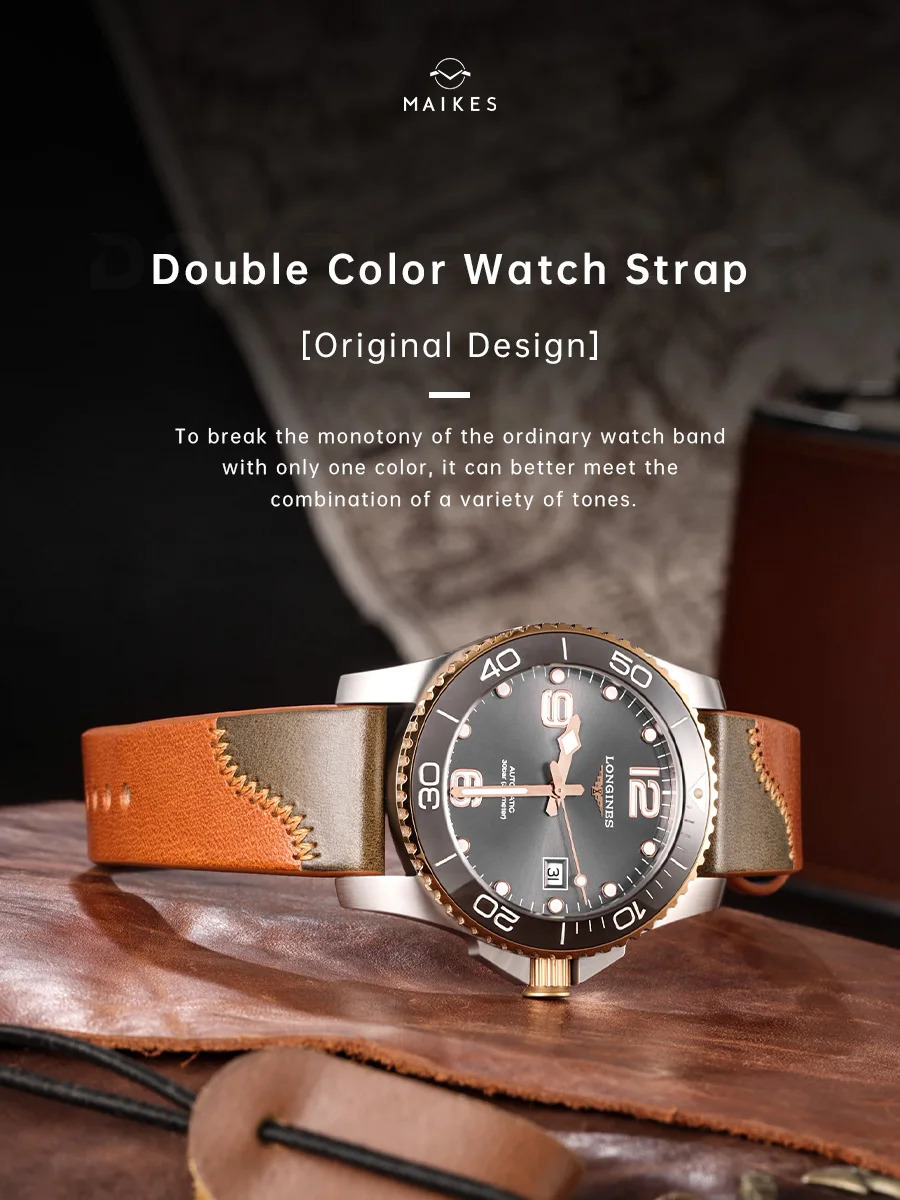 Maikes- Original Double Color Watch Band Quick Release Handmade Top Full Grain Leather Strap 20mm 21mm 22mm 240906