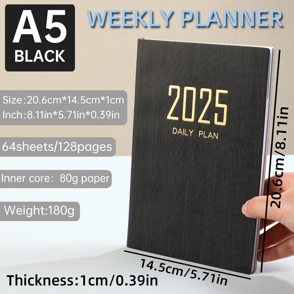 2025 Exquisite Day Planner, Multi-color Hard Cover, Daily Time Management Notepad