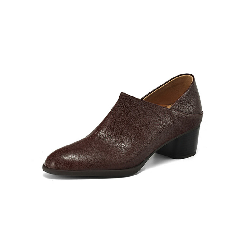 Autumn New Genuine New Leather Fashion Round Toe Casual for Chunky Heel Shoes Women Pumps atos De Mujer 62c4