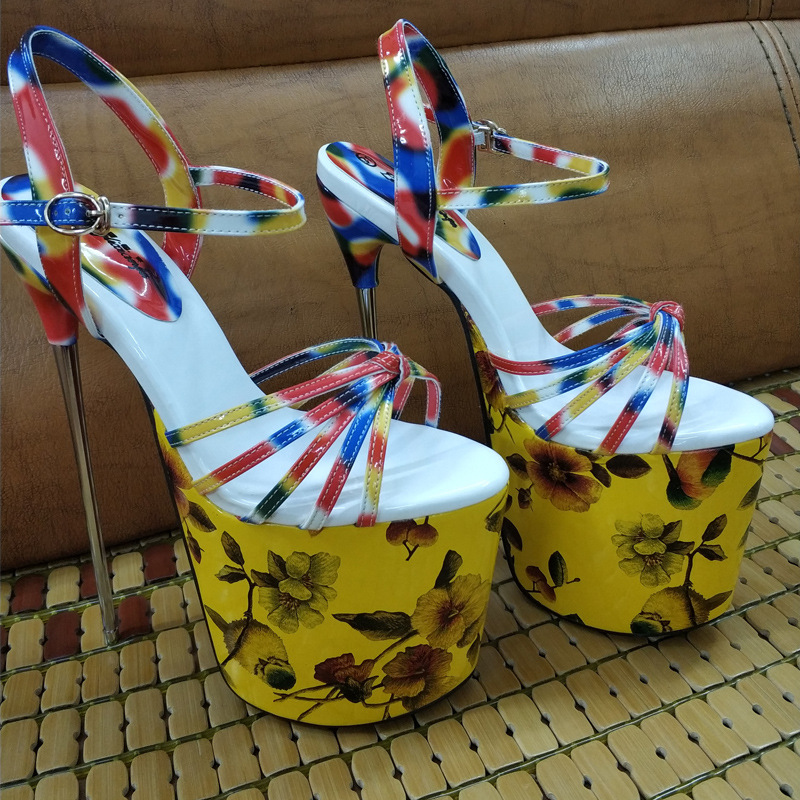 22cm Metal Super High Heels Sandals Women Platform Strap Summer wer High-Heeled Unisex Party Dance Shoes New Large Size 50 ba03 -Heeled