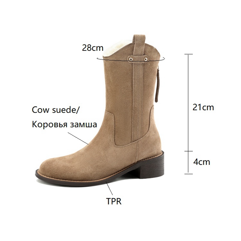 Winter NEW Round Toe Chunky Heel Short Cow Suede Wool Warm Snow Boots Autumn Shoes for Women 07f8