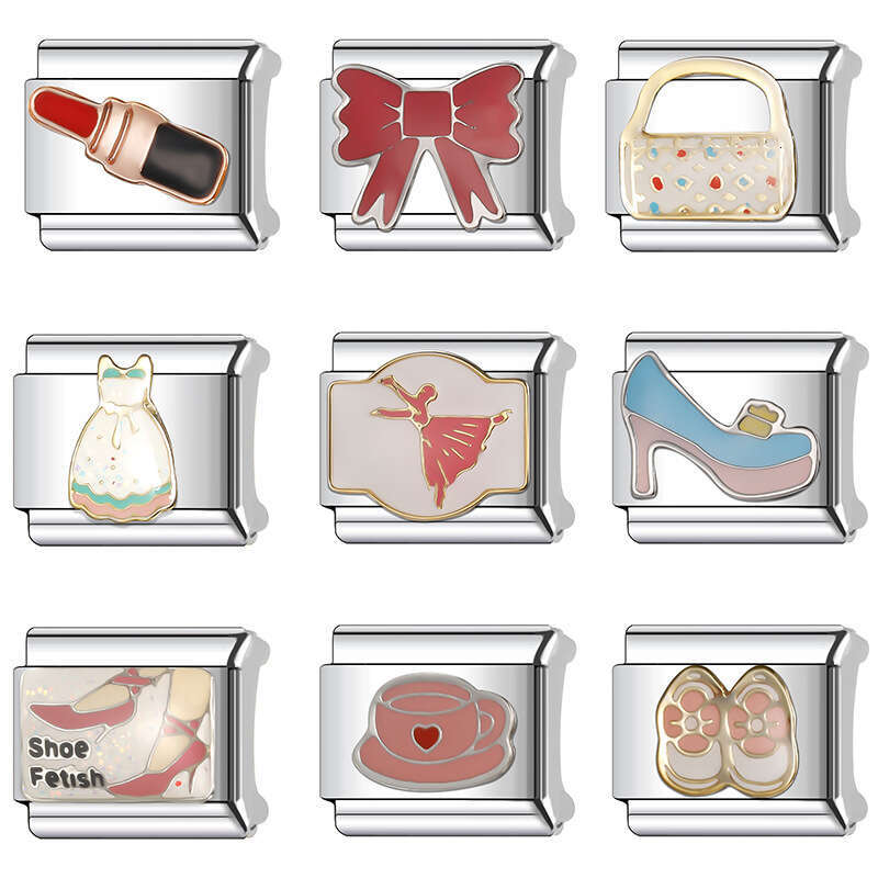 New Women's Gift Lipstick bag crown Bead Italian Charms Links Bangle Beads Fit 9mm Stainless Steel Bracelet Making DIY For Women Fashion Jewelry