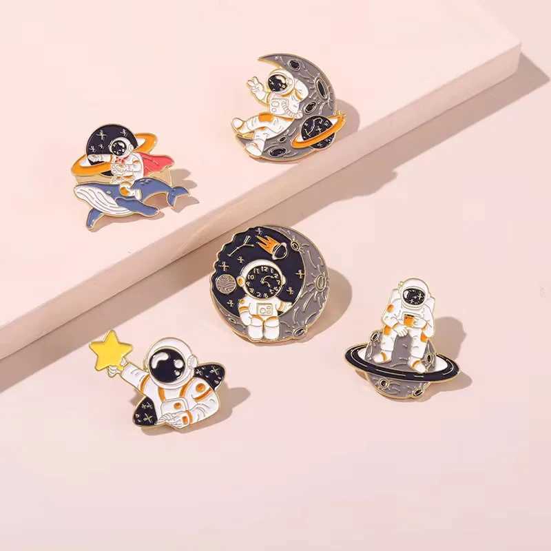 Custom Astronaut And Planet Universe Enamel Pins Planet Rocket Whale Star Moon Galaxy Metal Brooch Lapel Badges Up Jewelry GiftsX240914