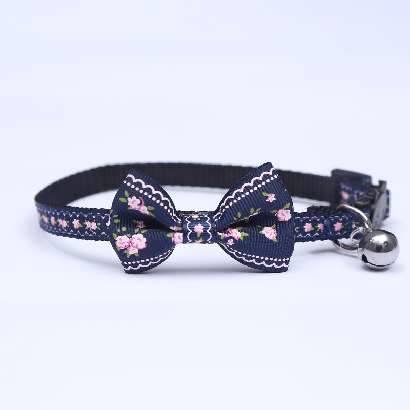 Cat Pet Collars Adjustable Pet Webbing Printed Cat Collar with Colorful Bells and Bows for Cats and Puppies Outdoor Pet Supplies