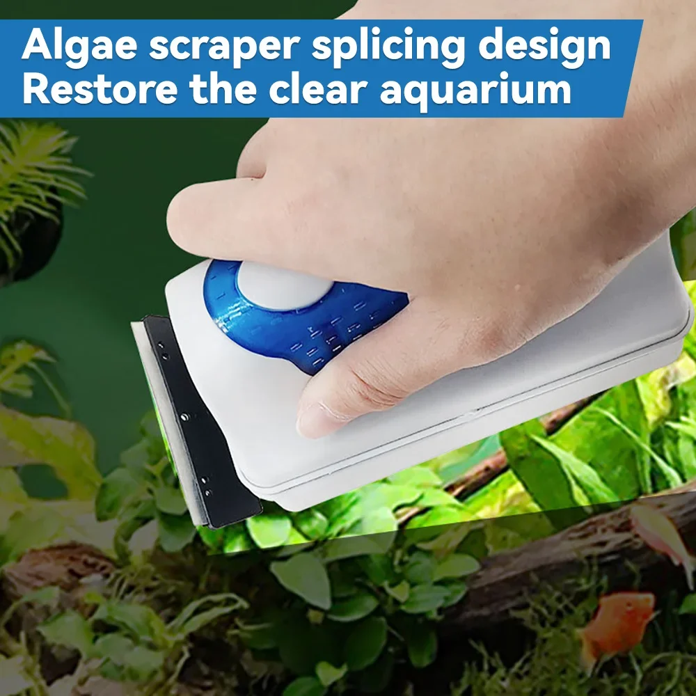 Fish Tank Brush Magnetic Brush with Scraper Double-sided Cleaning Brush Algae Removal Cleaning Cleaning Scraper Aquarium Tool