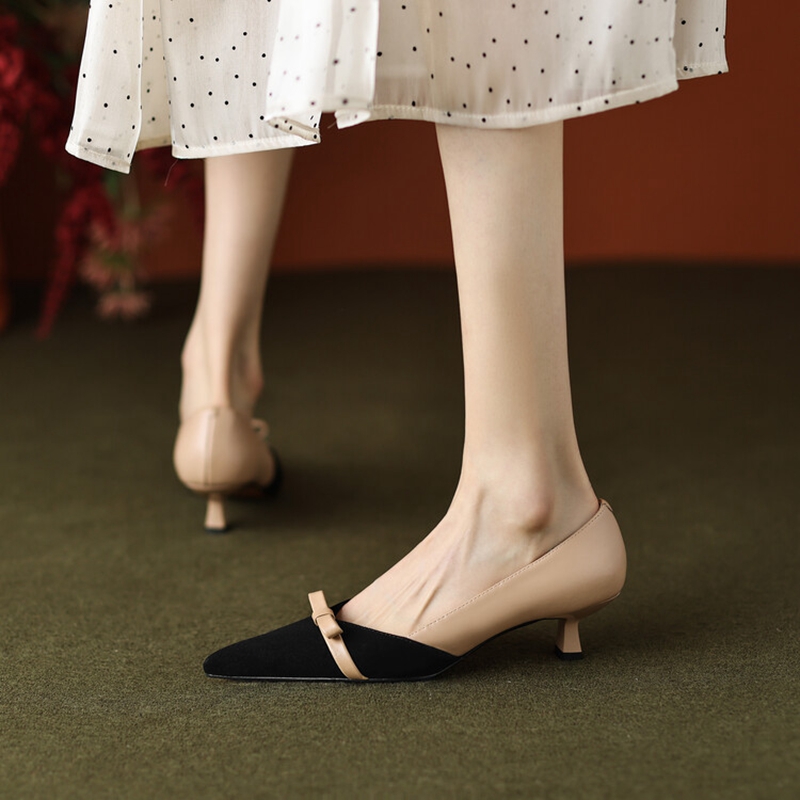 Spring NEW Pointed Toe Thin Heel Sheep Suede Pumps Mixed Colors High Heels Sweet Slip-on Shoes for Women 6ea7 s