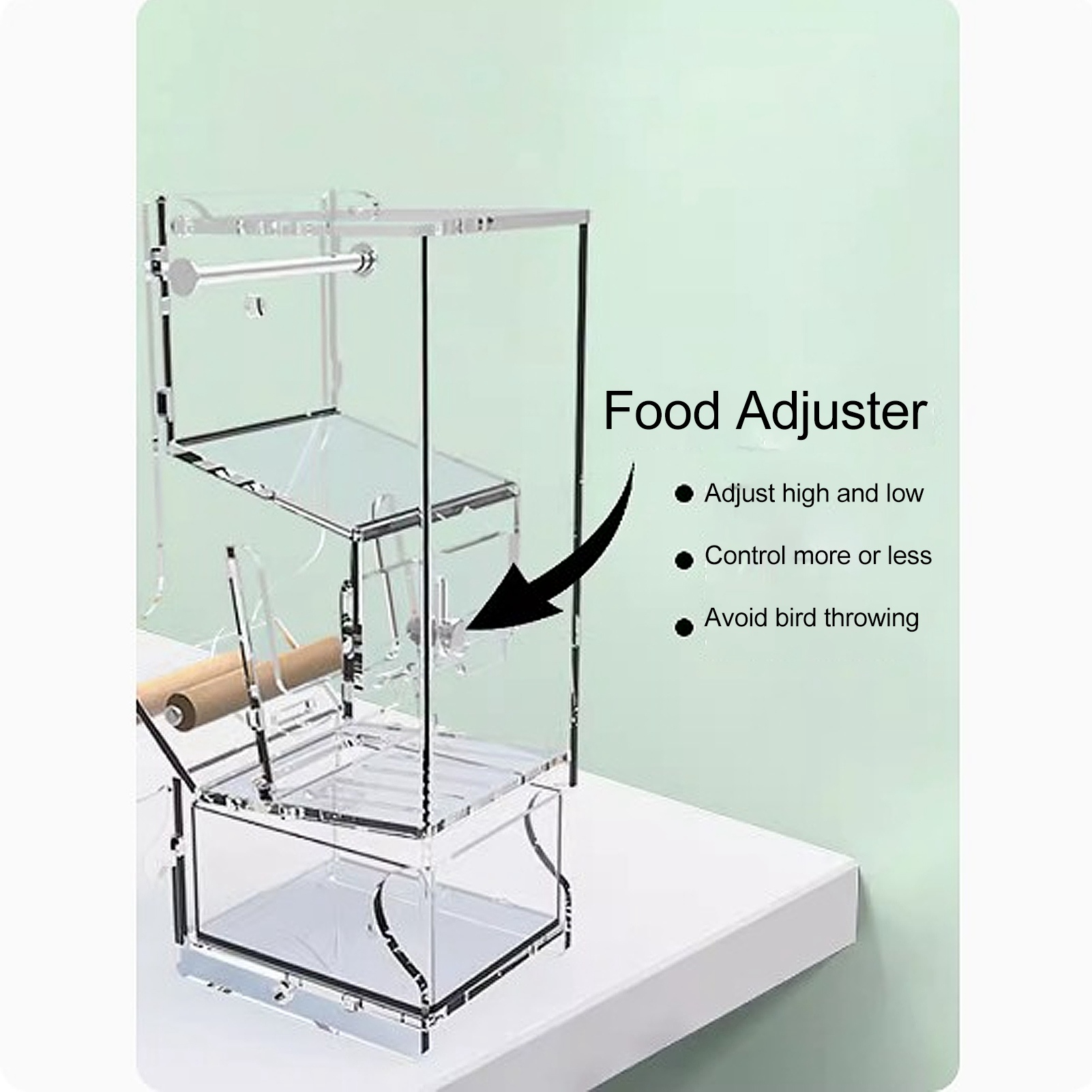 Automatic Parrot Feeder, Transparent Bird Cage, Prevent Spillage and Splashing, Easy Installation, Acrylic