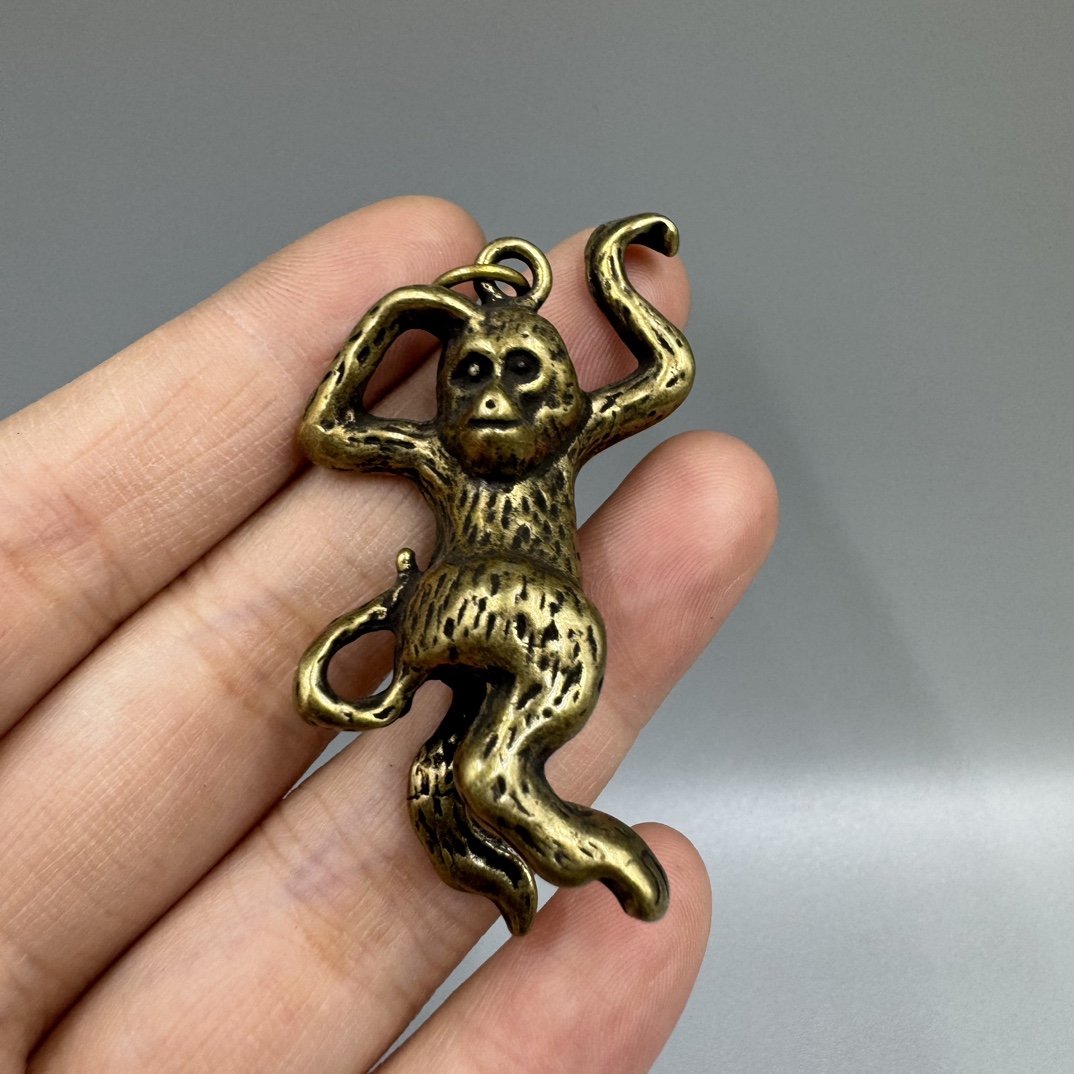 Collection Chinese Bronze Brass Zodiac Animal Likable Monkey Pingan Pendant