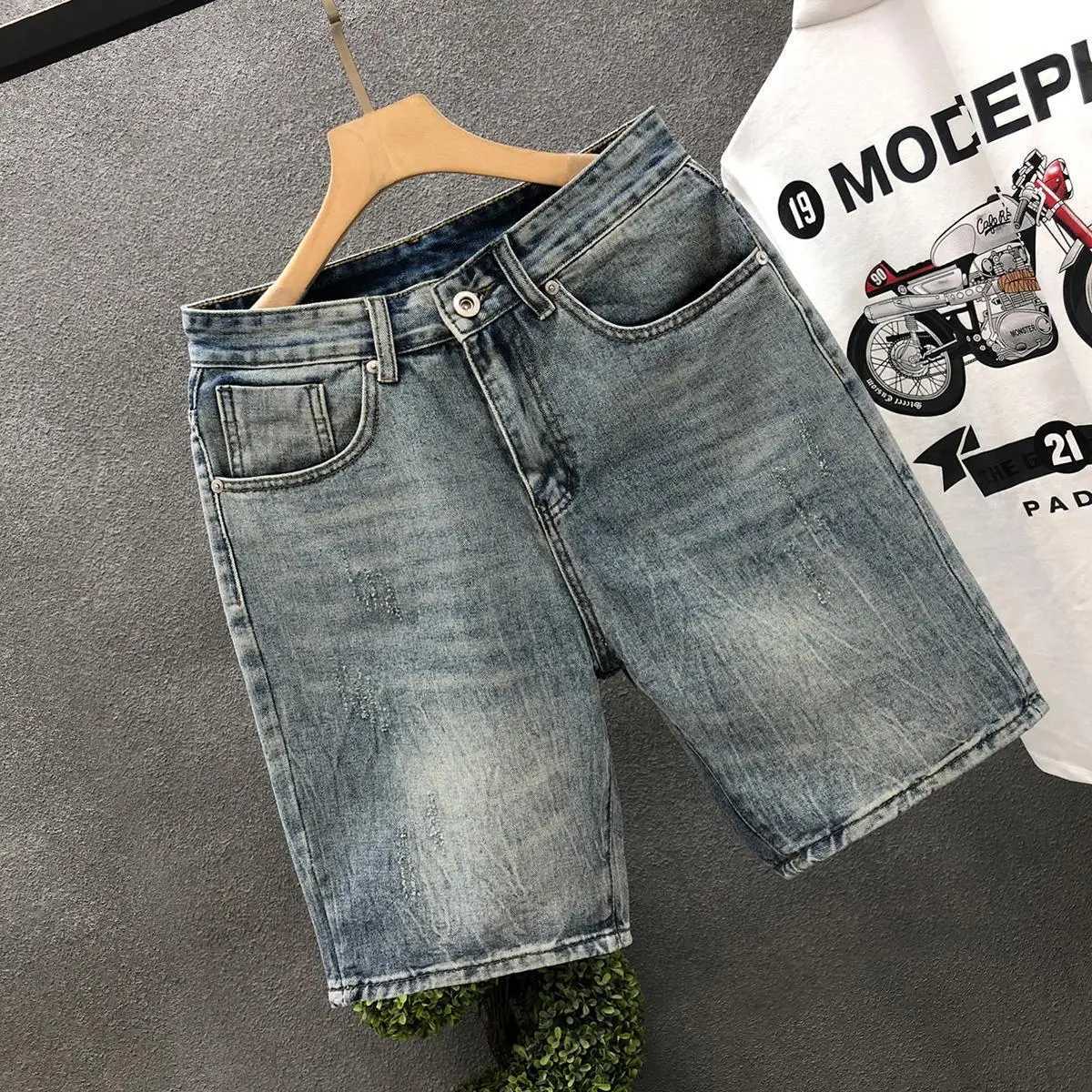 Fashion 2024 Cowboy Korean Luxury Retro Vintage Mid-Length Denim Shorts Mens Casual Brand Slim-Fit Knee-Length Jeans for SummerX240914