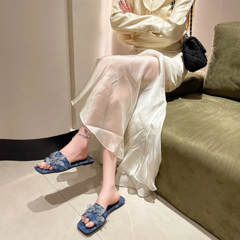 2025 new Women Flat Sandals Summer New Beach Style Blue Denim Shoes Casual Round Toes Flip ps Woman Comfortable Slippers 6fce