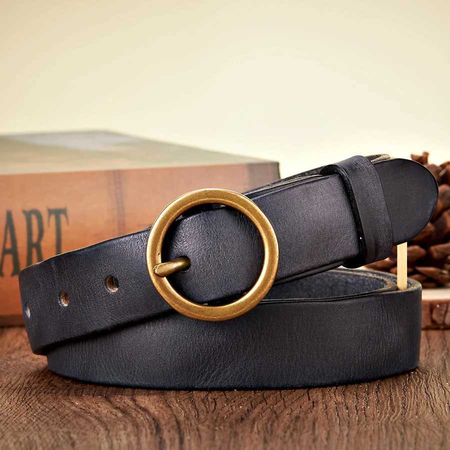 2.5CM Real Genuine Leather Belt Women Luxury Copper Round Buckle Cowskin Female Belt Simple Waist Strap For Jeans Candy ColorX240914