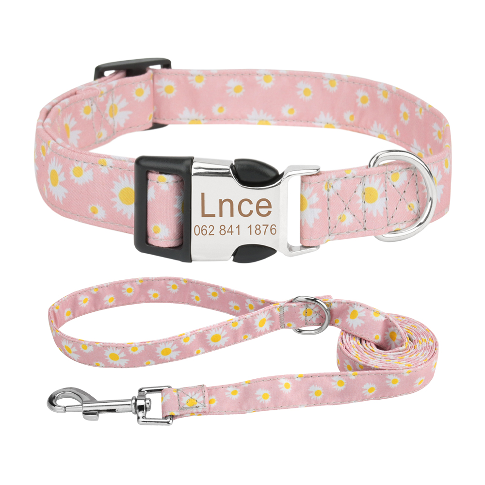 Dog Collar and Leash Set Safety Sets Personalized Custom Engraved ID Name For Small Medium Large Dog Cats Pet Collar Leashes Set