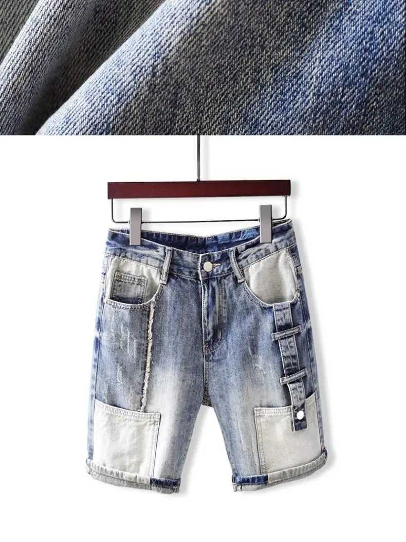 Korean Style Harajuku Fashion Designer Mens Summer Straight Denim Jeans Shorts Casual Boyfriend Washed Patchwork Short PantsX240914