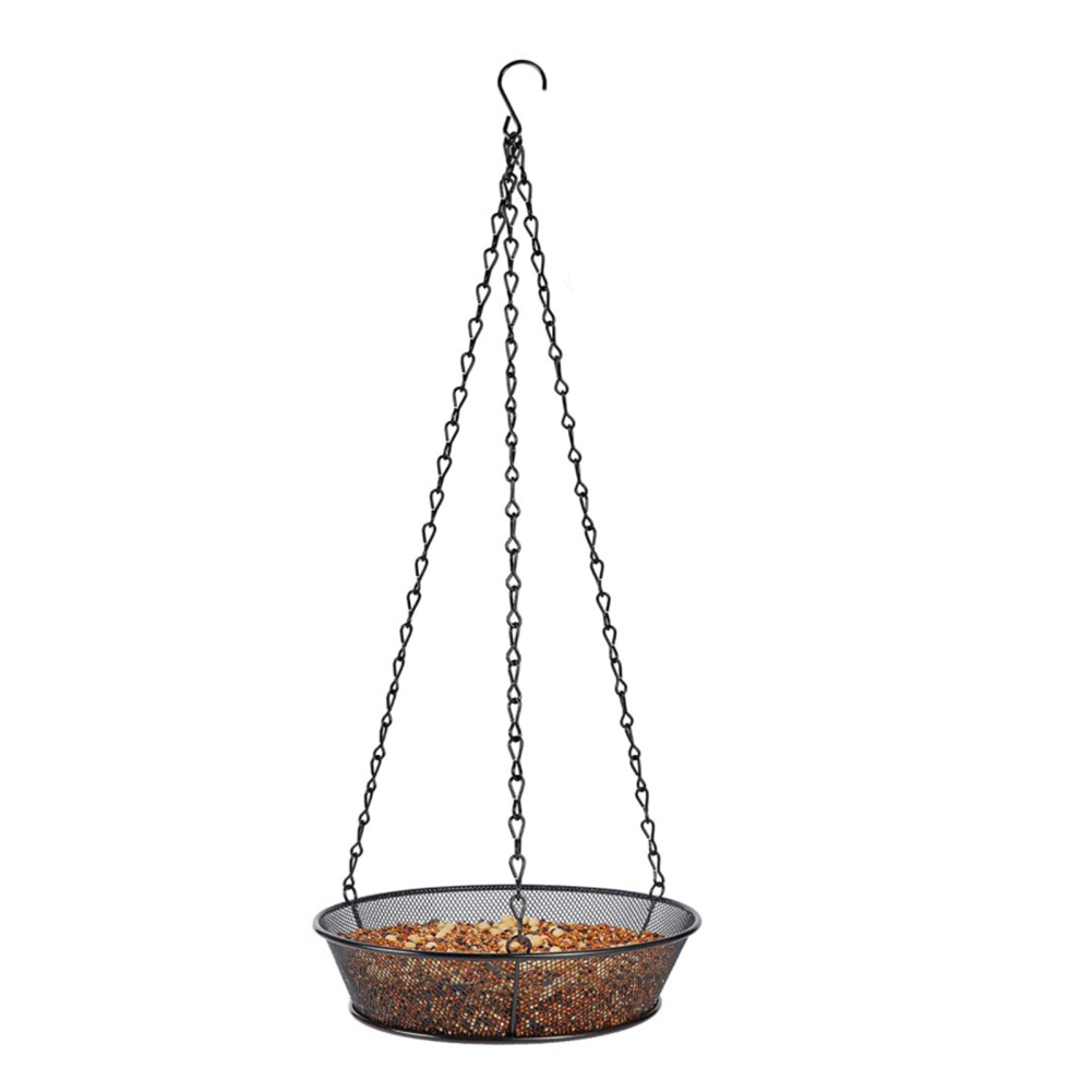 Hanging Bird Feeder Tray With 3 Sling Chain Hook Rust-proof Iron Mesh Platform Feeders Hanging Platform Bird Feeder Dish