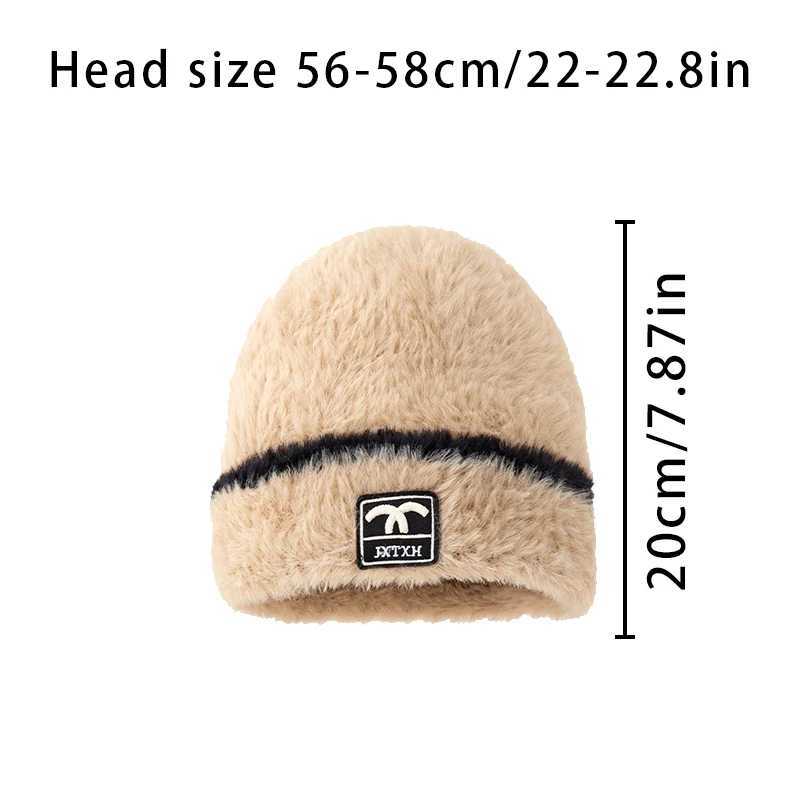 Beanie/Skull Caps A thick and warm knitted hat for autumn and winter women set with wool hat and solid color hat J240913