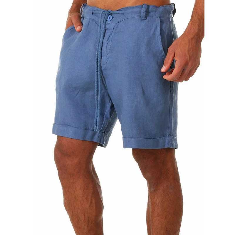 Male Summer Breathable Solid Color Linen Trousers Mens Cotton Linen shorts Pants Fitness Streetwear S-4XL Y240914