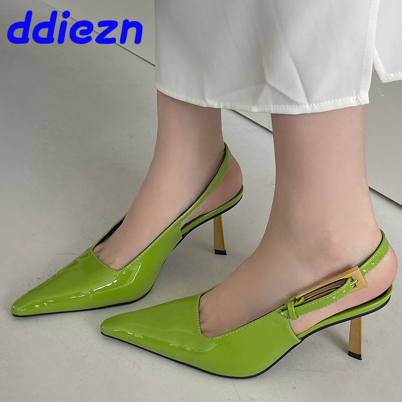 Metal Fashion Footwear Super High Women New Pumps Pointed Toe Female Buckle Strap Ladies Heels Sandals Shoes Big Size 5ada