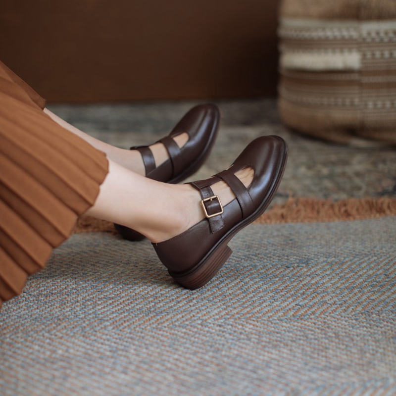 NEW Spring 2023 Genuine Leather Women Shoes GLADIATOR Round Toe Casual Shoes Buckle Strap Platform Heels Shallow Shoes Women