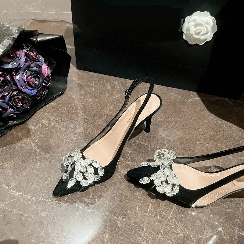 Summer New Hollow Women's Sandals Thin Heels Korean Version Of Bow Satin Pointy Pumps