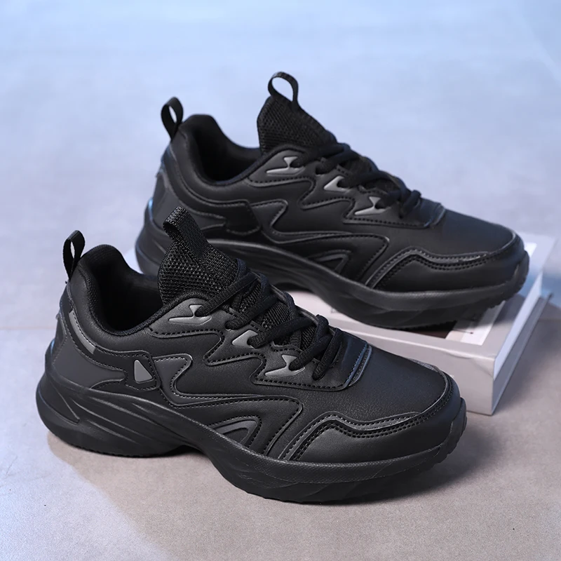 Brand Sport Shoes Woman PU Leather Waterproof Casual Shoes Sneakers Outdoor Sports Shoe Women Students Shoes Black Size41