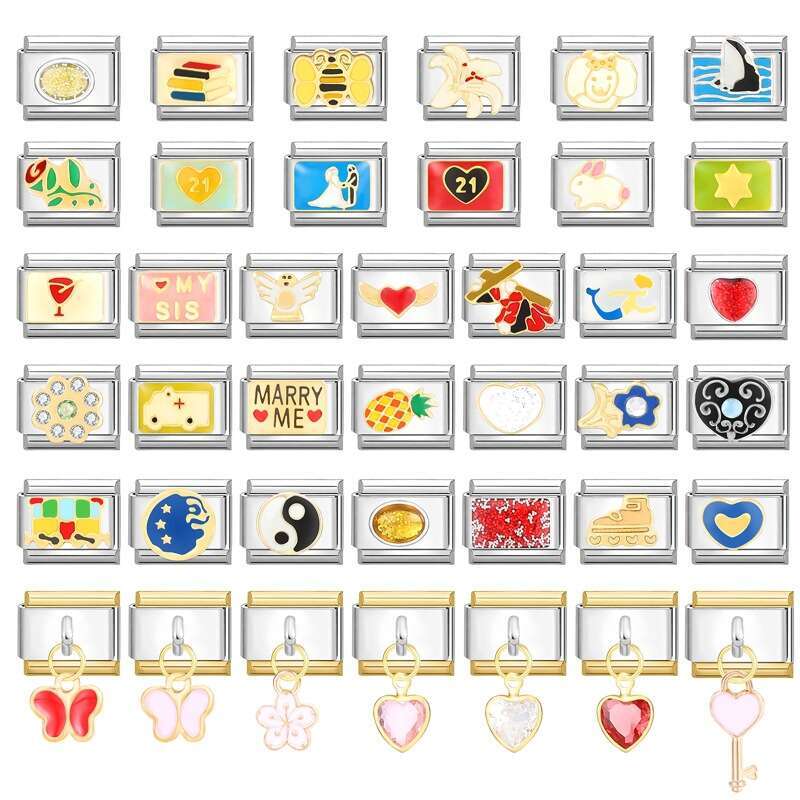 New Women's Gift Marry Me love heart Butterfly Pendant Italian Charms Links Bangle Beads Fit 9mm Stainless Steel Bracelet Making DIY For Women Fa