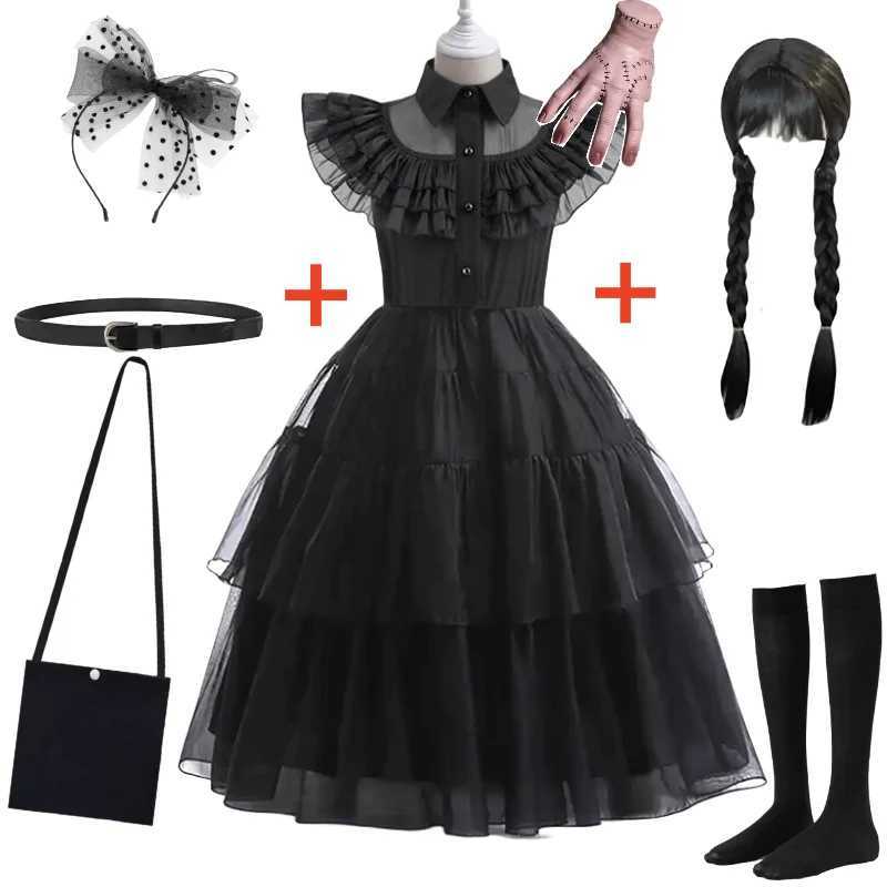 Wednesday Adams Girls Role Playing Costume 2023 New Vestido Childrens Carnival Easter Halloween Party Costume 3-12 Years W240914