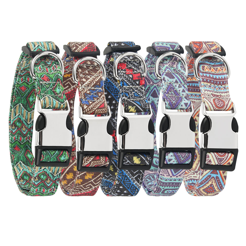 Dog Collar Personalized Flower Pattern Durable Adjustable Nylon Collar Bohemian Pet Collar for Puppy,Medium Dog,Big Dogs and Cat