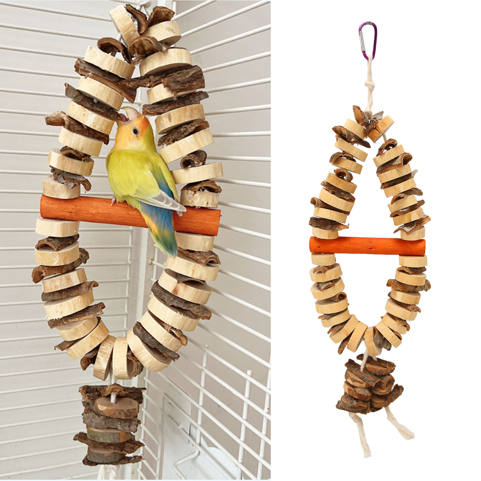 Bird Chewing Toy Beak Grinding Tear Resistant Wooden Bird Cage Toy With Hook For Medium Large Parrots